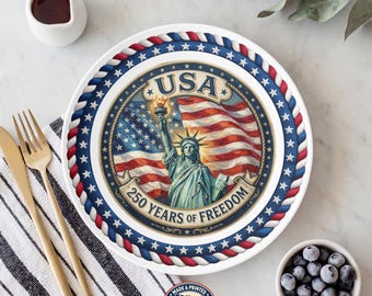 自由の女神プレート、アメリカ建国250周年記念プレート、1776-2026 USAディナープレート、愛国的なプレート、割れない子供用プレート、アメリカ製