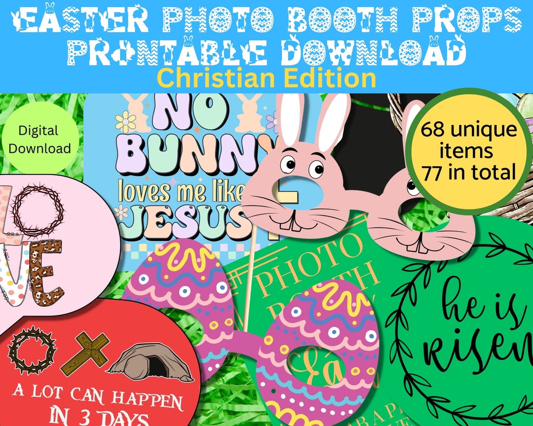 Christian Easter Photo Booth Props Printable Download, DIY Props, Bunny