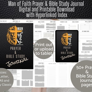 Digital Prayer and Bible Study Journal, Hyperlinked Prayer Journal, Printable Daily Devotional Scripture Prompts Man of Faith Prayer Journal