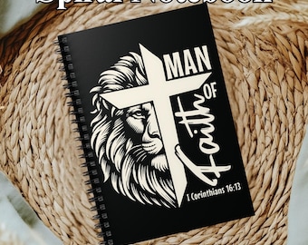 Man of Faith Spiral Notebook: Lion & Cross Christian Journal
