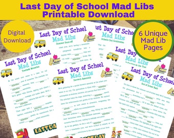 Last Day of School Mad Libs Printable, Last Day of School Party Games, Printable Download Game for Kids, Classroom, Youth Groups, Last Day
