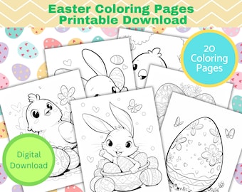Easter Coloring Pages Printable Download (Set of 20) Easter Kids Activity Sheets, Easter Party coloring pages, Youth group, Easter Coloring