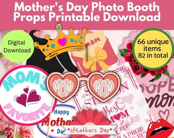 Mothers Day Photo Booth Props Printable Download, DIY Props, Mother's Day, Hats, signs, lips, Fun Photo, Mom's Day, Mothers Day Party props