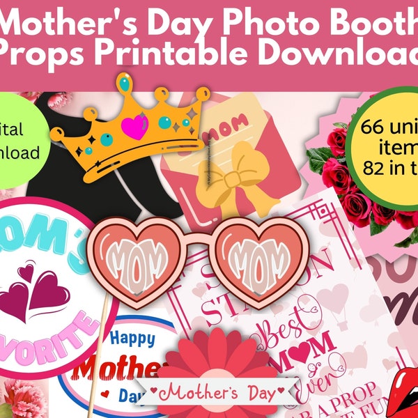 Mothers Day Photo Booth Props Printable Download, DIY Props, Mother's Day, Hats, signs, lips, Fun Photo, Mom's Day, Mothers Day Party props