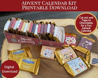 Advent Calendar Kit Printable, DIY Advent Calendar, Advent, Chocolate Square Wrappers kit, Holiday Countdown, Christmas Countdown, DIY Gifts