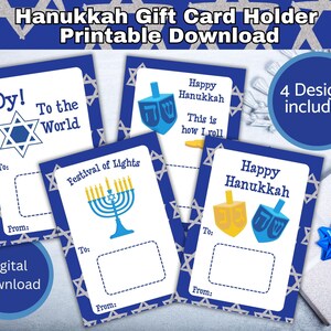 Porte-cartes cadeau Hanoukka imprimable, porte-cartes cadeau, téléchargement immédiat, carte-cadeau pour les fêtes, porte-cartes cadeau Hanoucca, 4 modèles