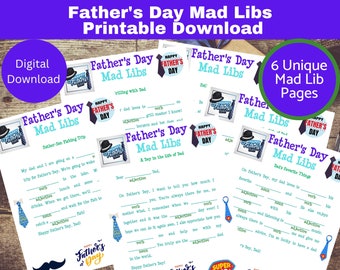 Vatertag Mad Libs druckbare, Vatertag Partyspiele, druckbares Download-Spiel für Kinder, Klassenzimmer, Jugendgruppen, Mad Libs für Dads Day