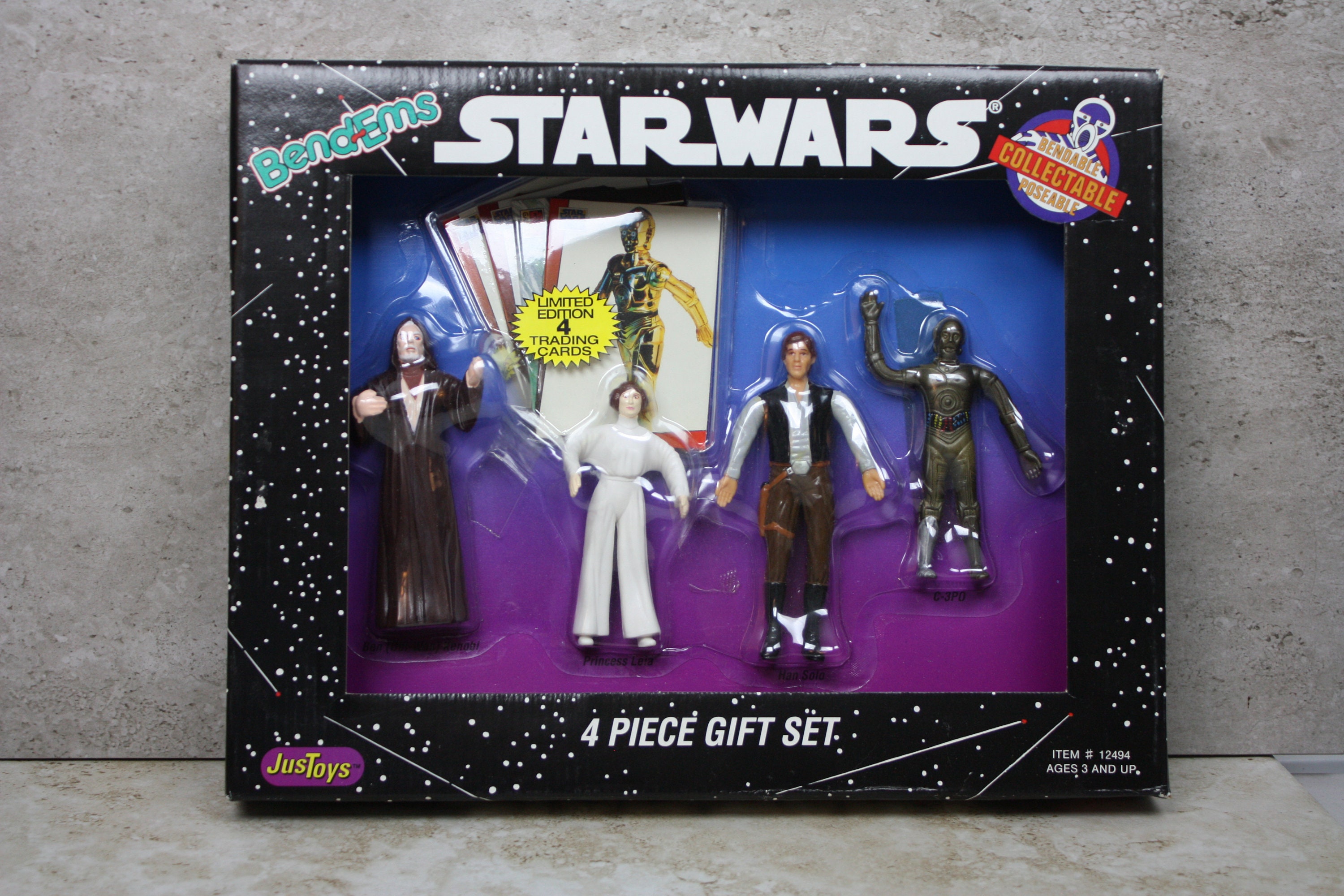 Star Wars Bend Ems 4-piece Collector Set With 4 Topps Cards, Obi