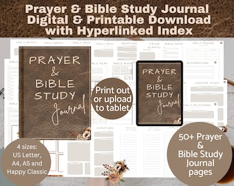 Digital Prayer and Bible Study Journal, Hyperlinked Prayer Journal, Printable, Daily Devotional, Scripture Prompts, Christian Prayer Journal