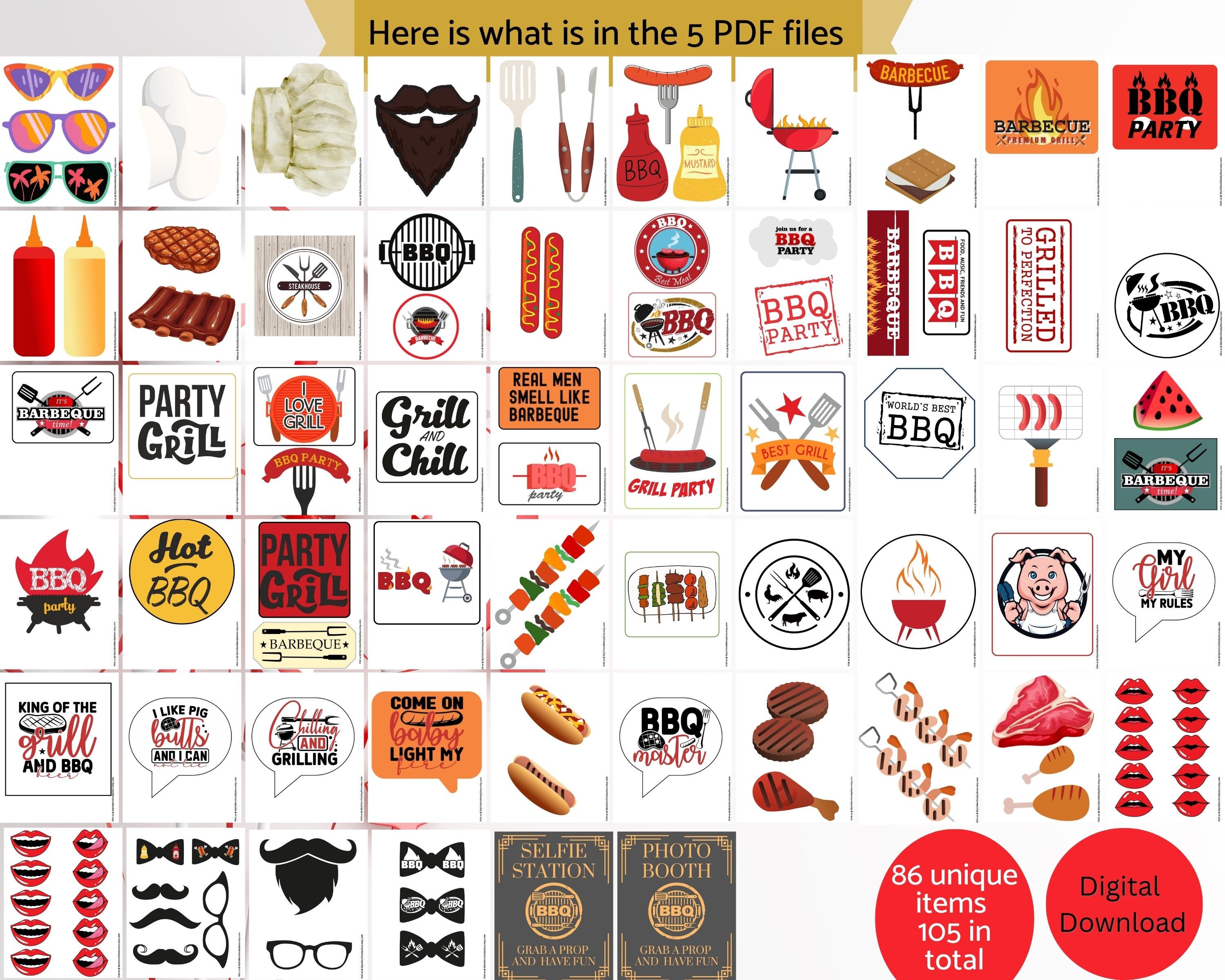 BBQ Photo Booth Props Printable Download, DIY Props, Backyard Grill