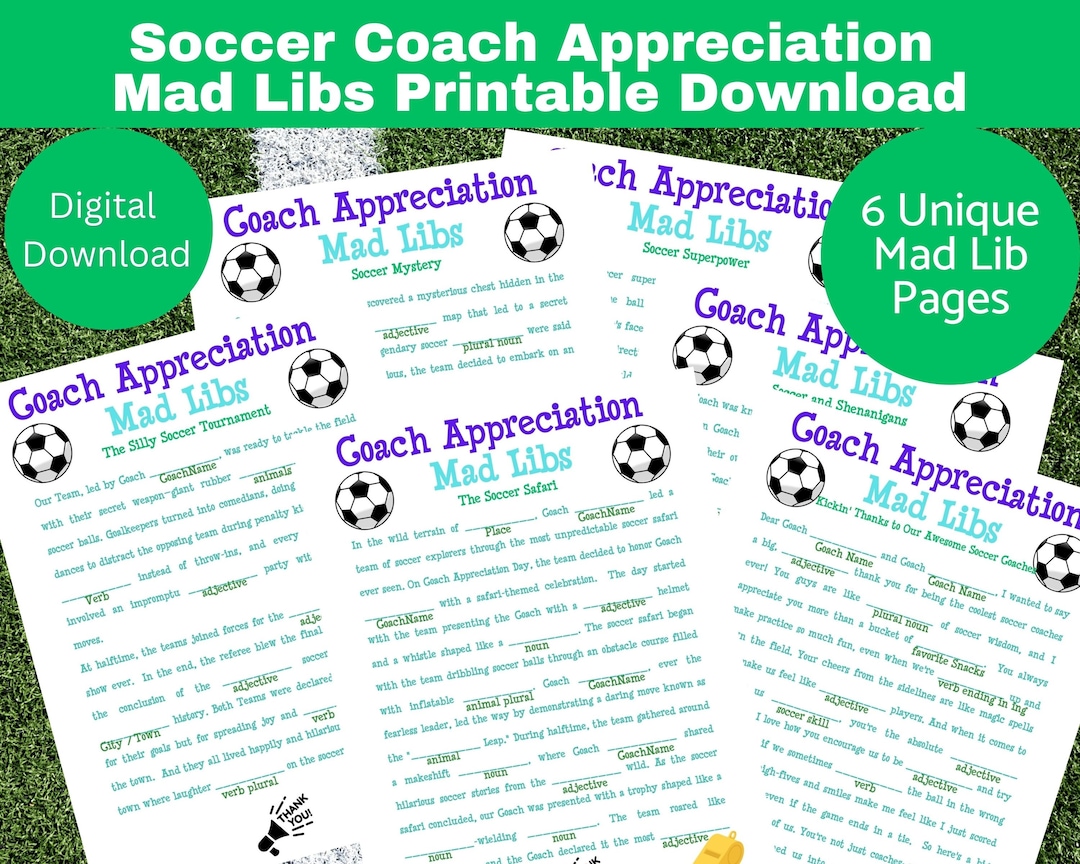 Soccer Coach Appreciation Mad Libs Printable, Party Games, Printable ...