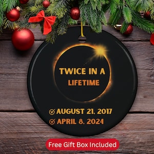 Solar Eclipse 2024 Christmas Ceramic Ornament, Total Solar Eclipse ornament, Christmas Tree Decor, Solar Eclipse Souvenir, April 8th Gift,