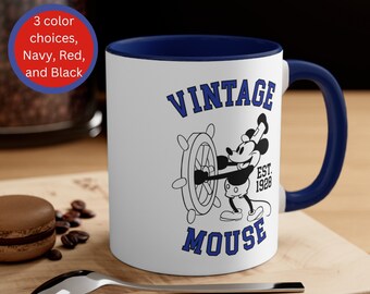 Vintage Steamboat Willie Ceramic Color Mug 11oz, Cartoon Mouse Original Character, Mug gift, Coffee Mug, Hot Chocolate Mug, Tea Mug