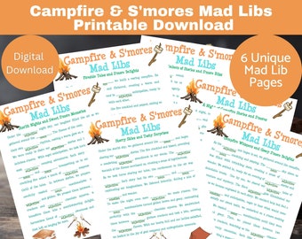 Campfire & S'mores Mad Libs Printable, Campfire Party Games, Printable Download Game for Kids, Classroom, Youth Groups, Mad Libs for camp
