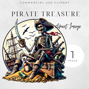 Pirate Treasure Clipart, SINGLE IMAGE, Digital Download, Commercial Use, Pirate Clipart, 1 PNG 300 dpi, Pirate Treasure png, Pirate Theme