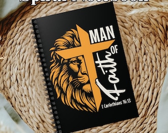 Man of Faith Spiral Notebook: Lion & Cross Christian Journal