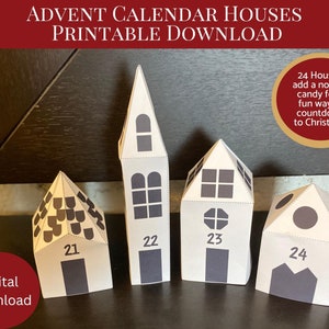 Calendrier de l’Avent Maisons imprimables, Calendrier de l’Avent DIY, Maisons en papier de l’Avent, Compte à rebours des Fêtes, Compte à rebours de Noël, 24 chalets de Noël