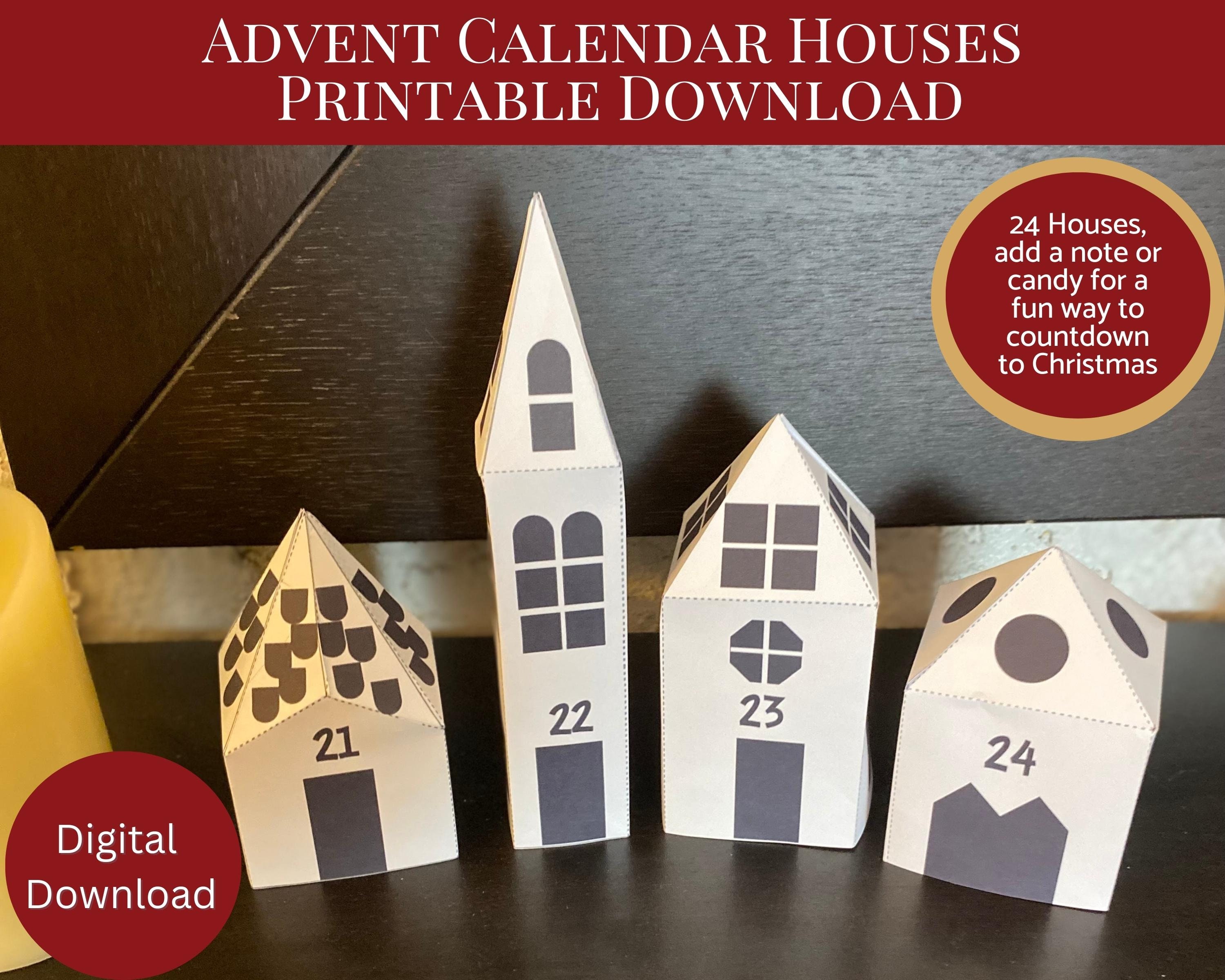 Advent Calendar Houses Printable, DIY Advent Calendar, Advent Paper