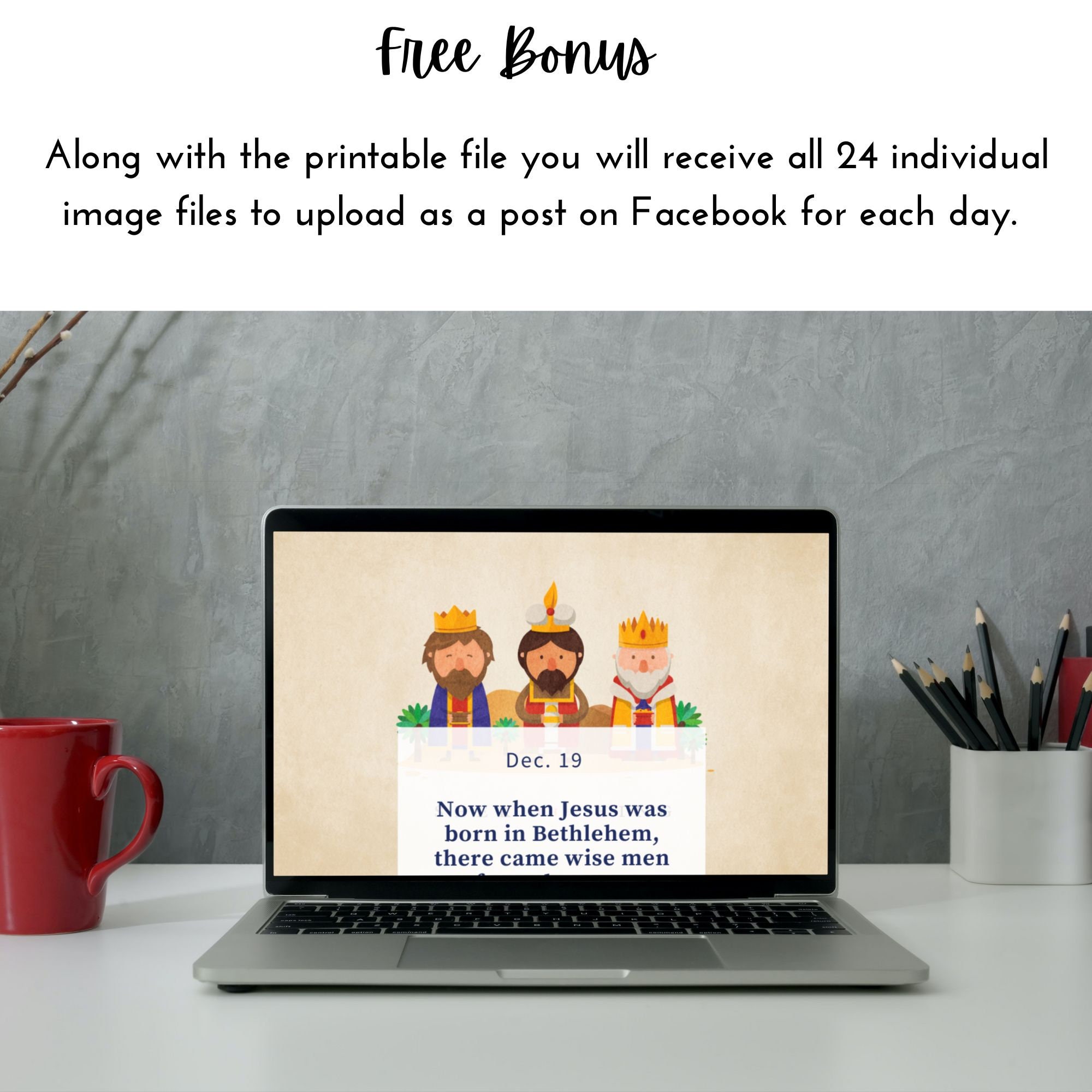24 Printable Bible Verse Advent Calendar Cards, Christmas Nativity