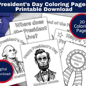President&#39;s Day Coloring Pages Printable Download (Set of 20), Patriotic Kids Activity Sheets, President&#39;s Day Party coloring pages, Youth