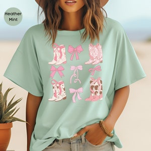 Coquette Cowgirl Shirt, Girly Girl TShirt, Pink Bow Shirt, Coquette Style, Womens Cowgirl Gift, Cowgirl boots Tee, Cuite Cowgirl Tee, Cowboy