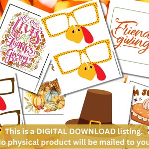 Thanksgiving Photo Booth Props Printable Download, DIY Props, Friendsgiving, faces, signs, lips, Fun Photo, Thanksgiving Party props, Selfie image 3