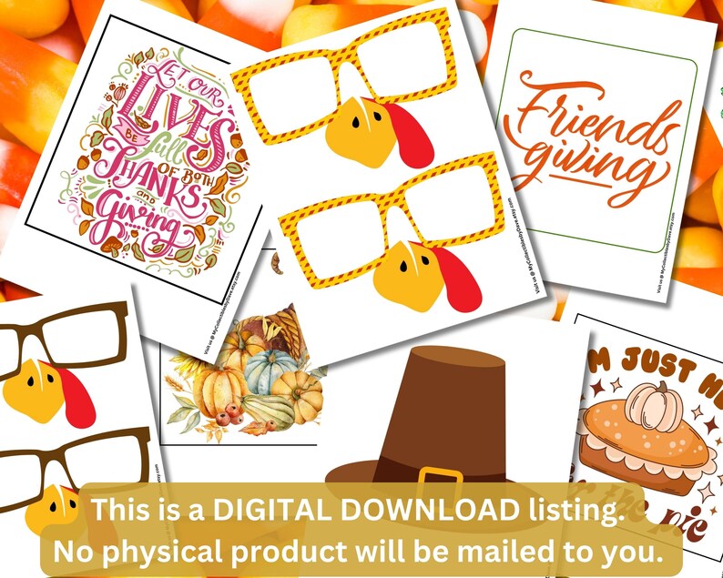 Thanksgiving Photo Booth Props Printable Download, DIY Props, Friendsgiving, faces, signs, lips, Fun Photo, Thanksgiving Party props, Selfie image 3