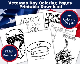 Veterans Day Coloring Pages Printable Download (Set of 20) Patriotic Kids Activity Sheets, Veterans Day Party coloring pages, Youth group