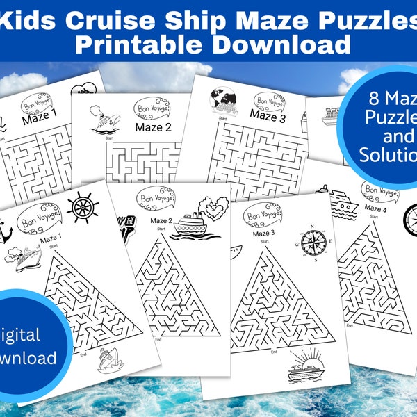 Cruise Ship Maze Puzzles - 8 Unique mazes for Endless Travel Entertainment, Cruise Ship activity, instant download, Cruise ship kids puzzle