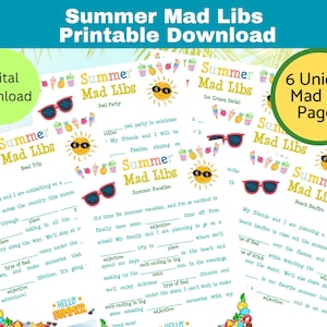 Summer Mad Libs Printable, Summer Party Games, Printable Download Game for Kids, Classroom, Youth Groups, Summer, Mad Libs for Summer