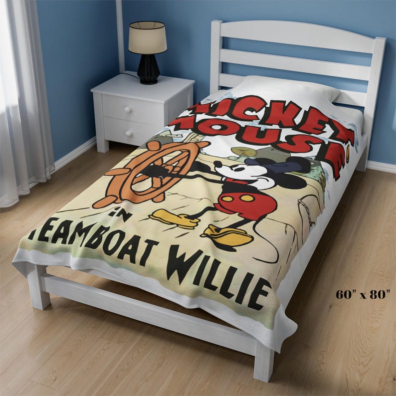Velveteen Plush Blanket Steamboat Willie Blanket, Soft Throw for Disney