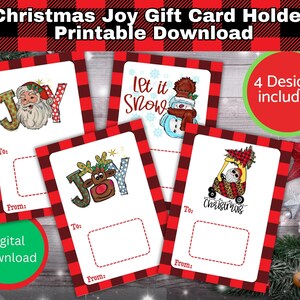 Titular de la tarjeta de regalo Christmas Joy imprimible, Titular de la tarjeta de regalo, Descarga instantánea, Tarjeta de regalo navideña alegre, 4 diseños alegres, Alegría navideña