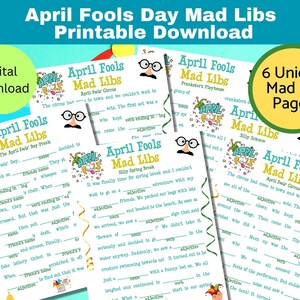 April Fool&#39;s Day Mad Libs Printable, April Fools Party Games, Printable Download Game for Kids, Classroom, Youth Groups, April 1st, Mad Libs