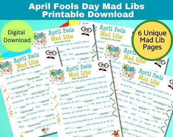 Prima Aprilis Mad Libs do wydrukowania, Prima Aprilis Party Games, Do pobrania gra do wydrukowania dla dzieci, Klasy, Grupy młodzieżowe, 1 kwietnia, Mad Libs