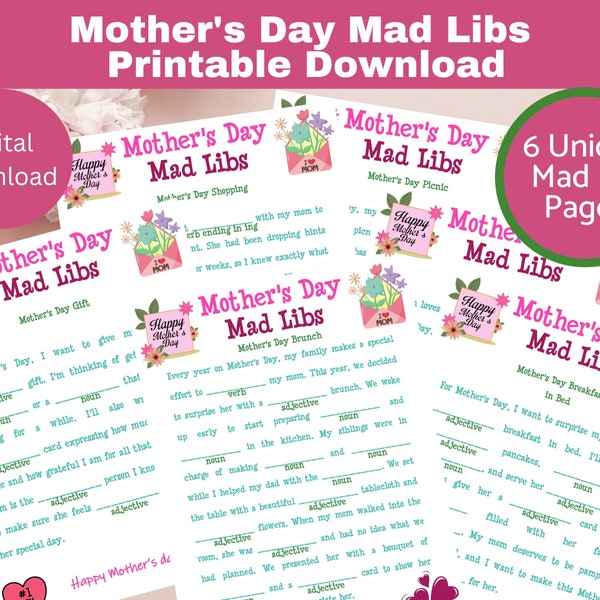 Mothers Day Mad Libs Printable, Mother's Day Party Games, Printable Download Game for Kids, Classroom, Youth Groups, Mad Libs for Moms Day