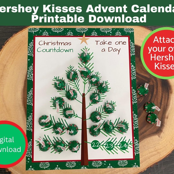 Hershey Kisses Advent Calendar - Christmas Tree Printable, DIY Advent Calendar, Peppermint Candy Advent, Christmas Countdown, Family fun