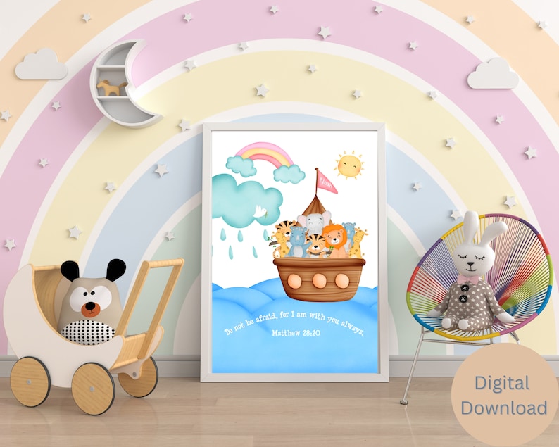 Noahs Ark With Bible Verse Printable Wall Art Instant Download Kids Room Nursery Bathroom Art ...