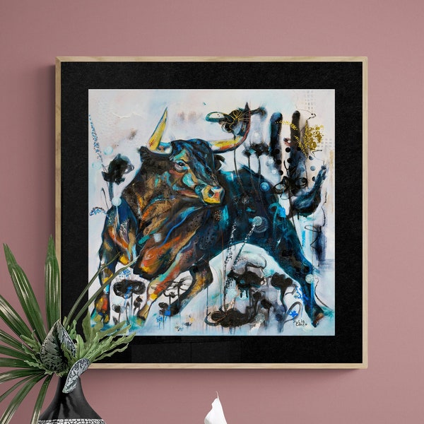 Bull Art Print Painting | Wall Street Art Print | Bull Painting Art | Bull Wall Art | Bull Abstract Art Print | Animal Paint Poster Print