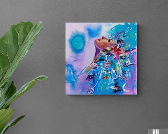 紫色の花柄の女性キャンバスプリント、モダンな壁アート - Etsy 日本