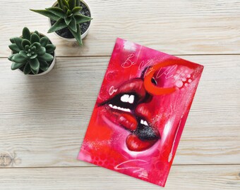 Valentine's Day Pop art Card | Hot Kiss Card|Romantic Card | Pink Kiss Print on Card | Pink Valentine Card | Valentine's Day Greetings |