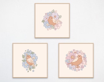 Kinderkamer kunst, kinderkamer decor, vogel kunst, kinderkamer kunst aan de muur, kinderkamer print, set van kinderkamer prints, afdrukbare muur kunst kinderkamer