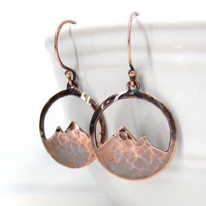 Hammered Copper Mountain Earrings · Small Antiqued Colorado Mountain Dangle Earrings · Minimalist Nature-Inspired Pure Copper Jewelry