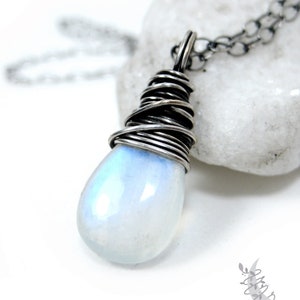 Moonstone Necklace, Sterling Silver Rainbow Moonstone Pendant, Petite Minimalist Moonstone Necklace, June Birthday Birthstone Jewelry Gift