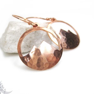 Hammered Copper Mountain Earrings, Small Minimalist Colorado Mountain Dangle Earrings, Wanderlust Hiking Outdoors Nature Copper Jewelry Gift