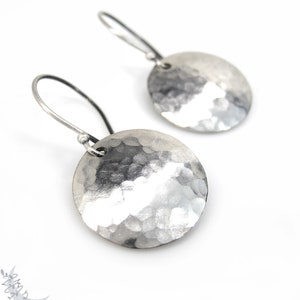 Hand Hammered Silver Disc Dangle Earrings · Small · Minimalist Boho Jewelry
