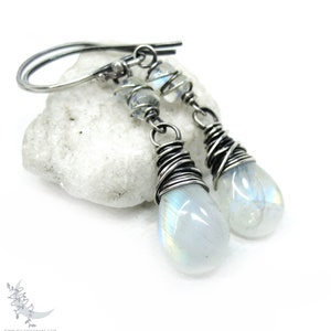 Moonstone Earrings, Sterling Silver Dangle Earrings, June Birthday Birthstone Jewelry Gift, Rainbow Moonstone Jewelry Silver Blue Moon Stone