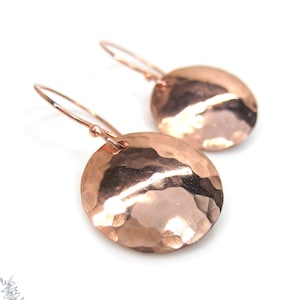 Hand Hammered Copper Earrings · Small Pure Copper Disc Dangle Earrings · Minimalist Boho Jewelry