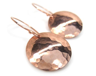 Hand Hammered Copper Earrings · Small Pure Copper Disc Dangle Earrings · Minimalist Boho Jewelry