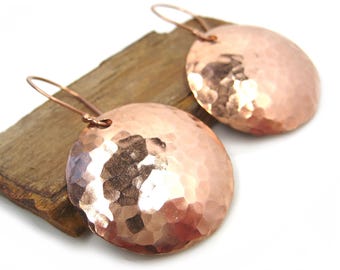 Hand Hammered Copper Earrings · Large Pure Copper Disc Dangle Earrings · Minimalist Boho Jewelry