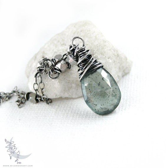 Moss Aquamarine Necklace, Sterling Silver Aquamarine Pendant, March Birthday Birthstone Jewelry, Aquamarine Genuine Gemstone Gift for Her